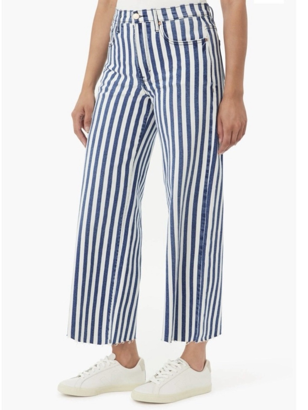 Kensie Blue & White Vertical Stripe Wide-Leg Jeans